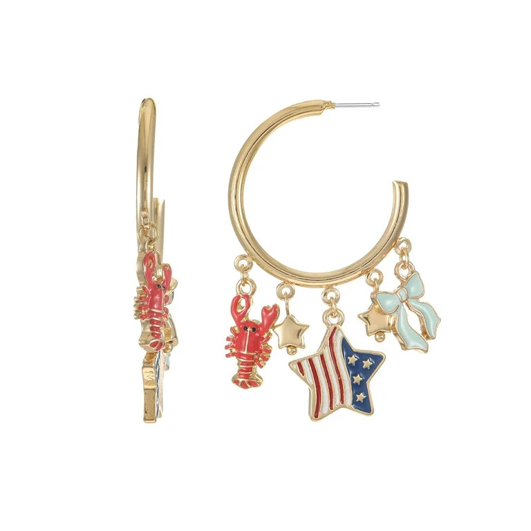 Way to Celebrate Americana Gold Charmy Hoop Earrings | Walmart (US)