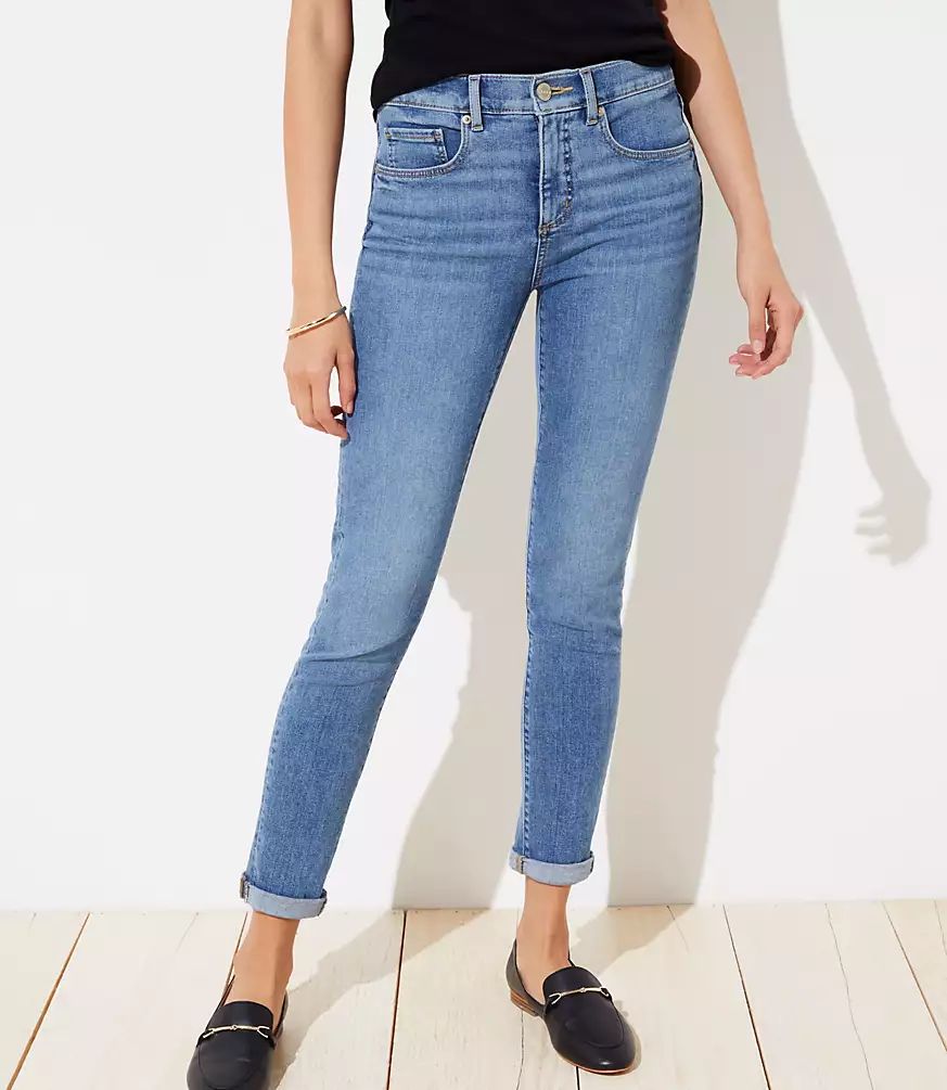 Curvy Soft Slim Pocket Skinny Crop Jeans in Pure Mid Indigo Wash | LOFT