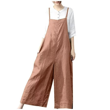 Dyegold Linen Overalls For Women Loose Fit Jumpsuits Wide Leg Adjustable Strap Plus Size Jumpsuits Casual Cotton Romper Bibs | Walmart (US)