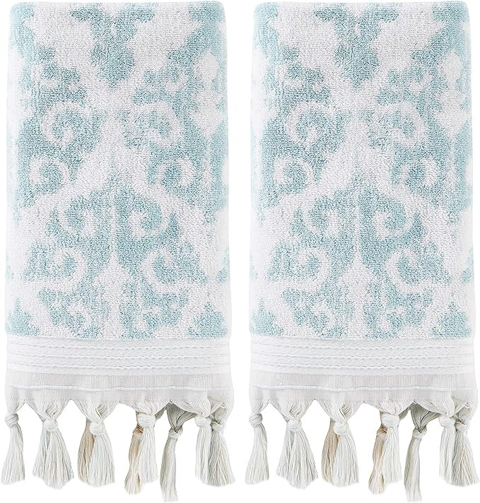 SKL Home Mirage Fringe 100% Turkish Cotton Hand Towel Set, Aqua | Amazon (US)
