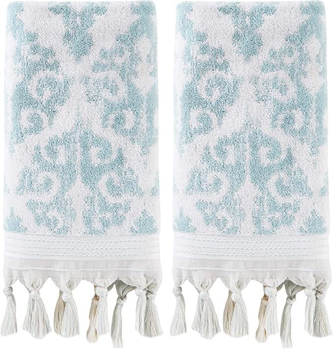 SKL Home Mirage Fringe 100% Turkish Cotton Hand Towel Set, Aqua | Amazon (US)