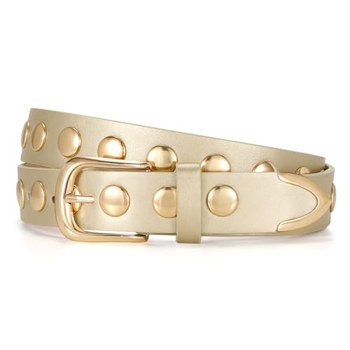 JASGOOD Women Fashion Leather Belt Punk Studded Belt for Jeans Pants Dresses | Amazon (US)