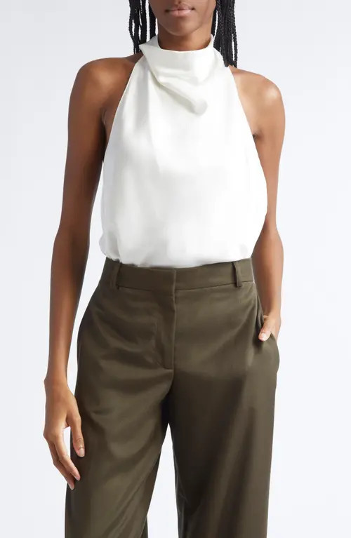 Stella McCartney Cowl Neck Satin Halter Top in Cream at Nordstrom, Size 0 Us | Nordstrom