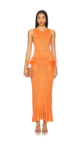 ANDREEVA Knit Dress With Ostrich Feathers Details in Orange. - size S | Revolve Clothing (Global)