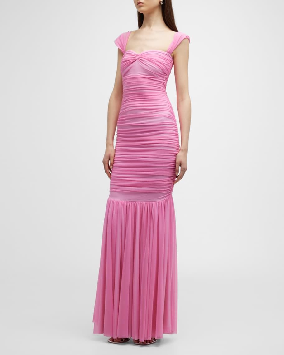 Norma Kamali Walter Off-Shoulder Mesh Fishtail Gown | Neiman Marcus