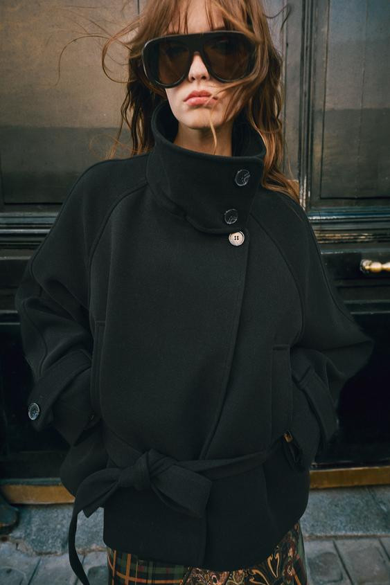 HIGH NECK COAT WITH BELT | Zara US