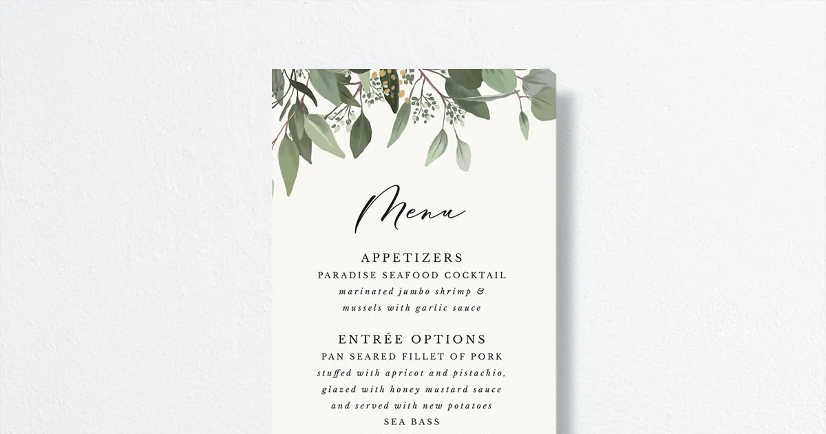 Eucalyptus Frame Menus | The Knot 