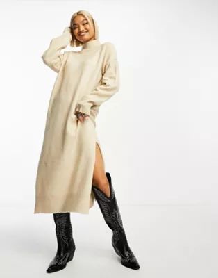 Brave Soul ming oversized maxi  knitted dress in stone | ASOS (Global)
