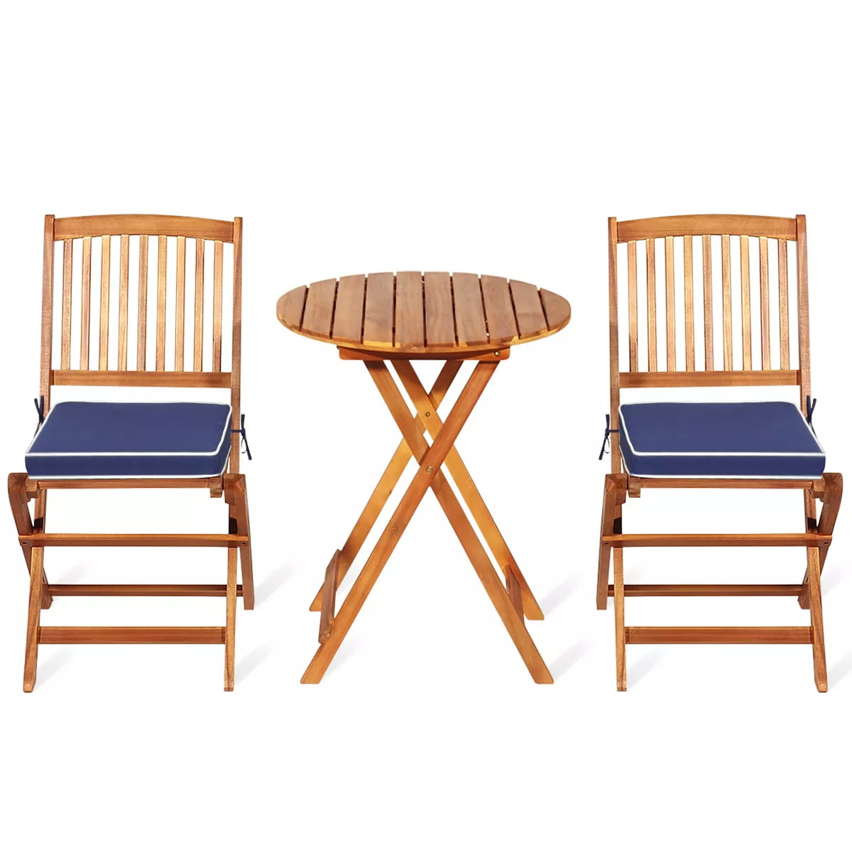 Tangkula 3PCS Folding Patio Conversation Set Acacia Wood Bistro Set w/ Cushions | Target