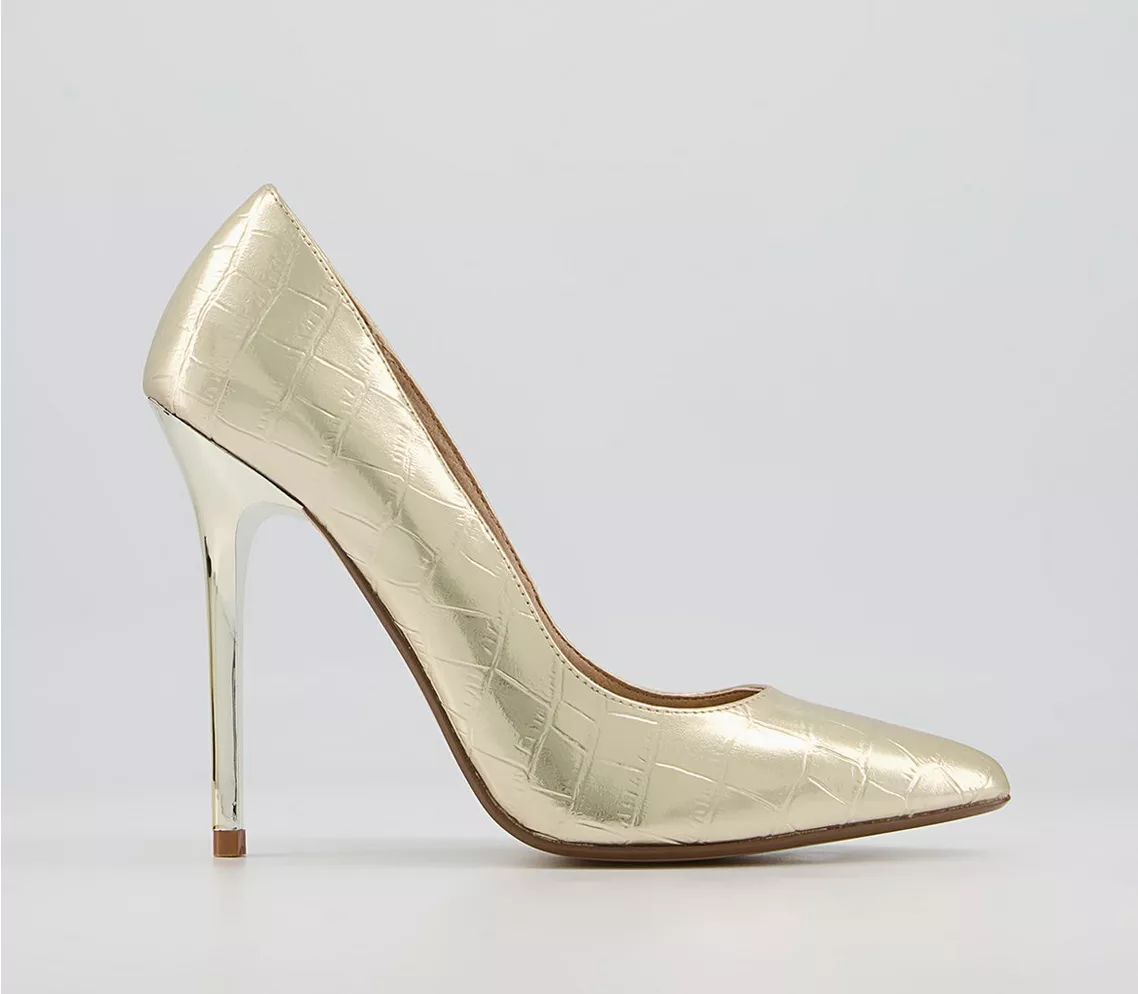 Office
								Healing Pointed Court High Heels
								Gold Snake | OFFICE London (UK)