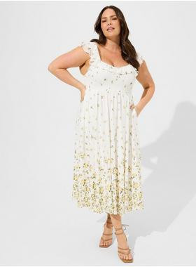Tea-Length Shadow Stripe Lurex Chiffon Ruffle V-Neck Dress | Torrid (US & Canada)
