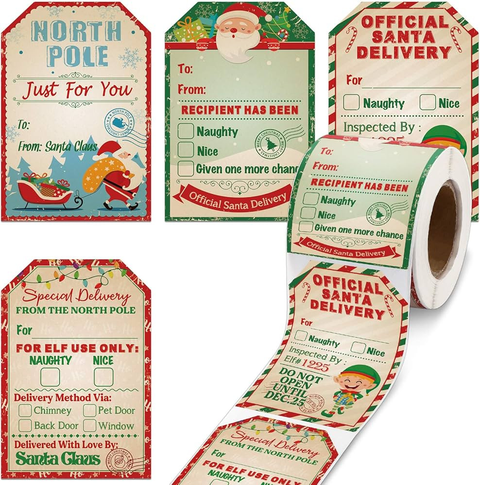 200 Pieces from Santa Claus Stickers Roll Vintage Christmas Tags Stickers Santa Delivery from The... | Amazon (US)