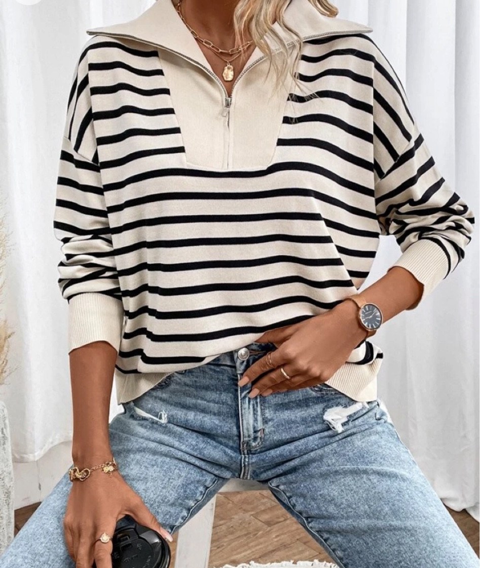 Shein Saturday! Striped pullover zip up sweater 