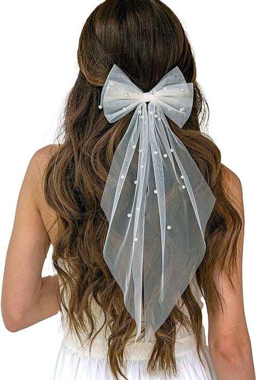 Bridal Veil Bachelorette Party Veil White Bow Wedding Veil Elegant Tulle Layer Hair Clip for Wome... | Amazon (US)