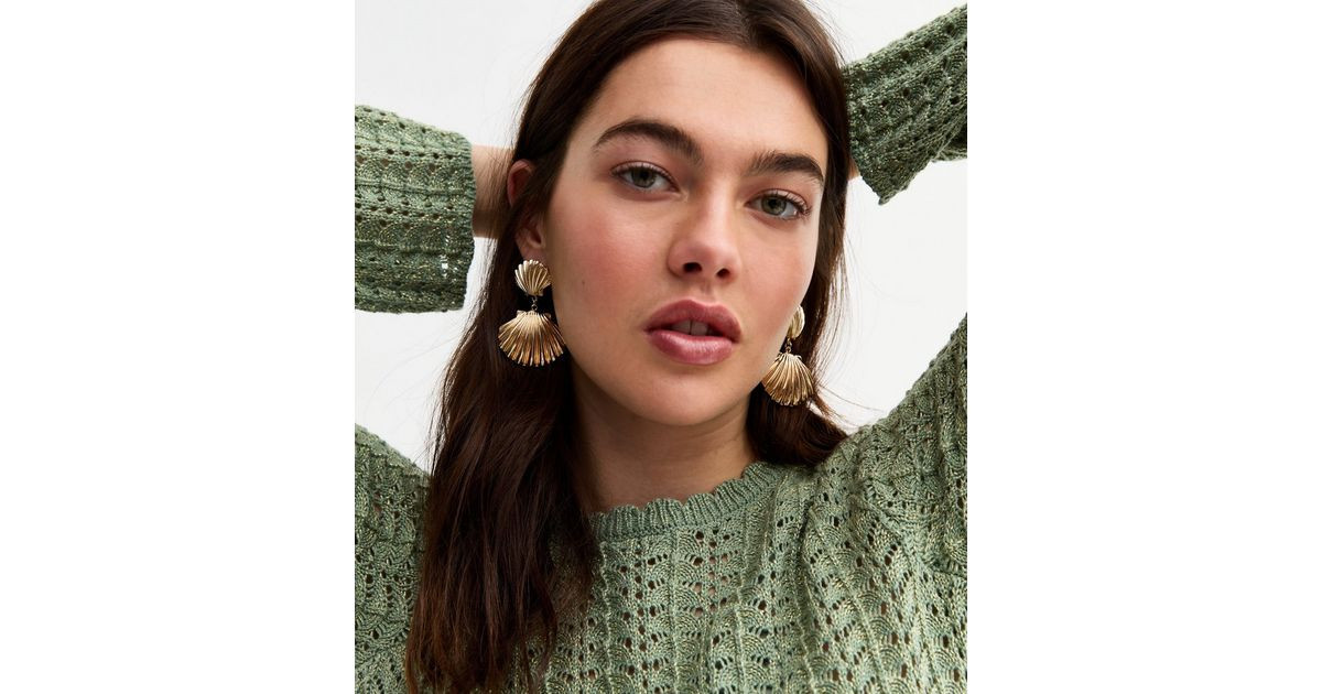 Gold Tone Double Shell Drop Earrings | New Look | New Look (UK)