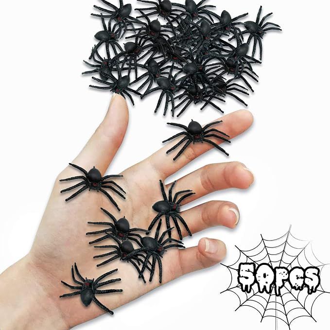 Caritty 50PCS Halloween Realistic Plastic Spider, Fake Spider Prank Prop Joke Toys for Halloween ... | Amazon (US)