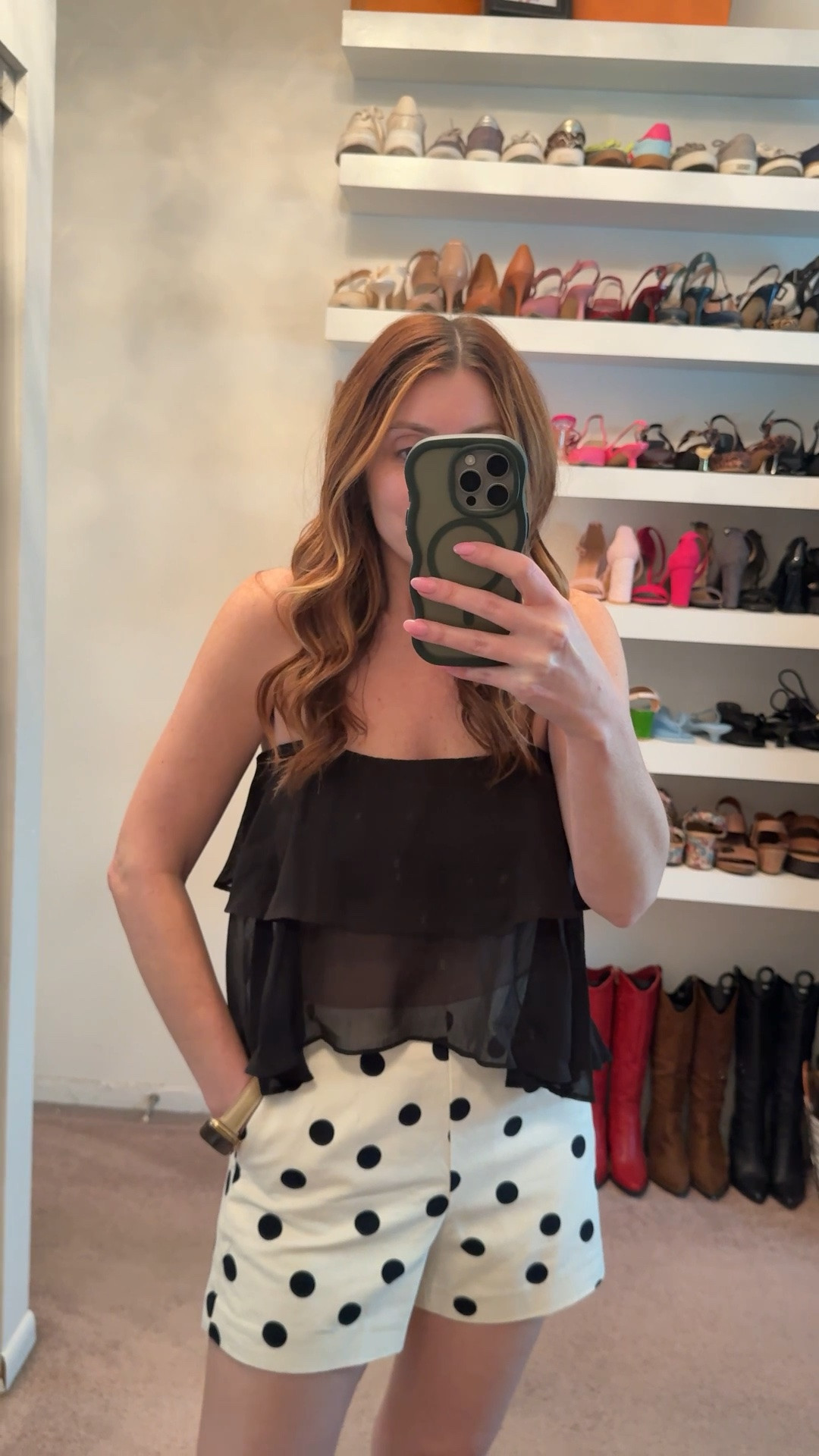 Casual summer outfit

Macy’s flowy top (size small)
Macy’s polka dot shorts (size 2)
Jelly sandals

The cutest cream & black polka dot shorts for summer, easy summer outfit, date night outfit, on sale

#LTKootd #LTKSaleAlert #LTKSeasonal