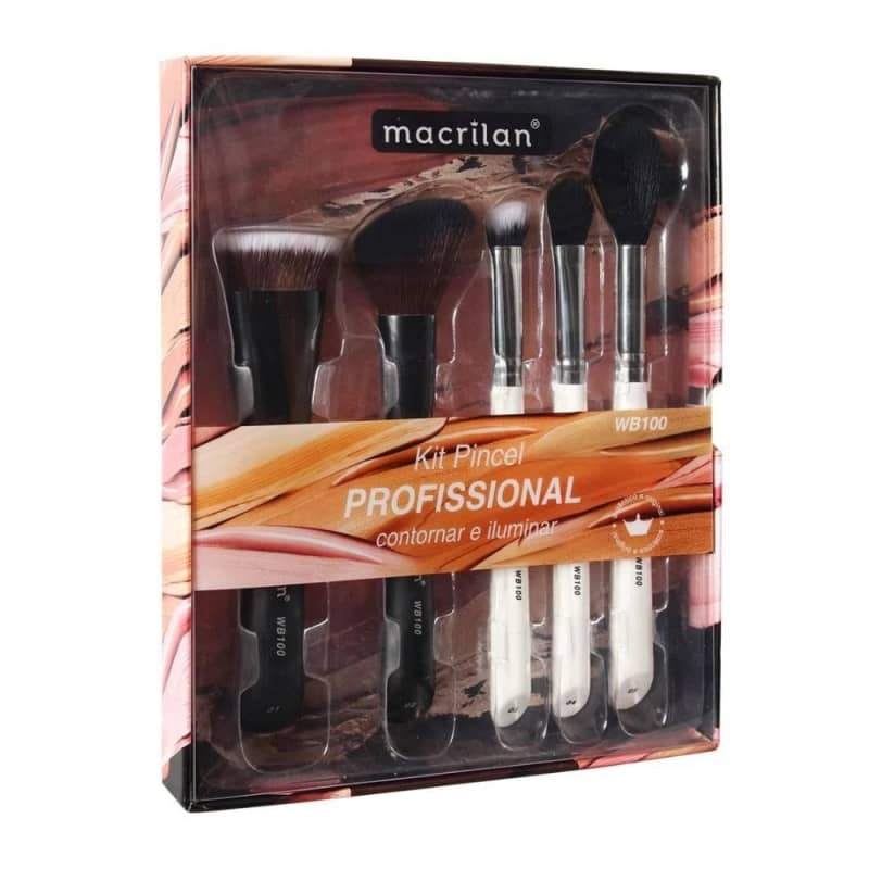 Kit 5 Pinceis Contornar E Iluminar Macrilan WB100 | Beleza Na Web (BR)