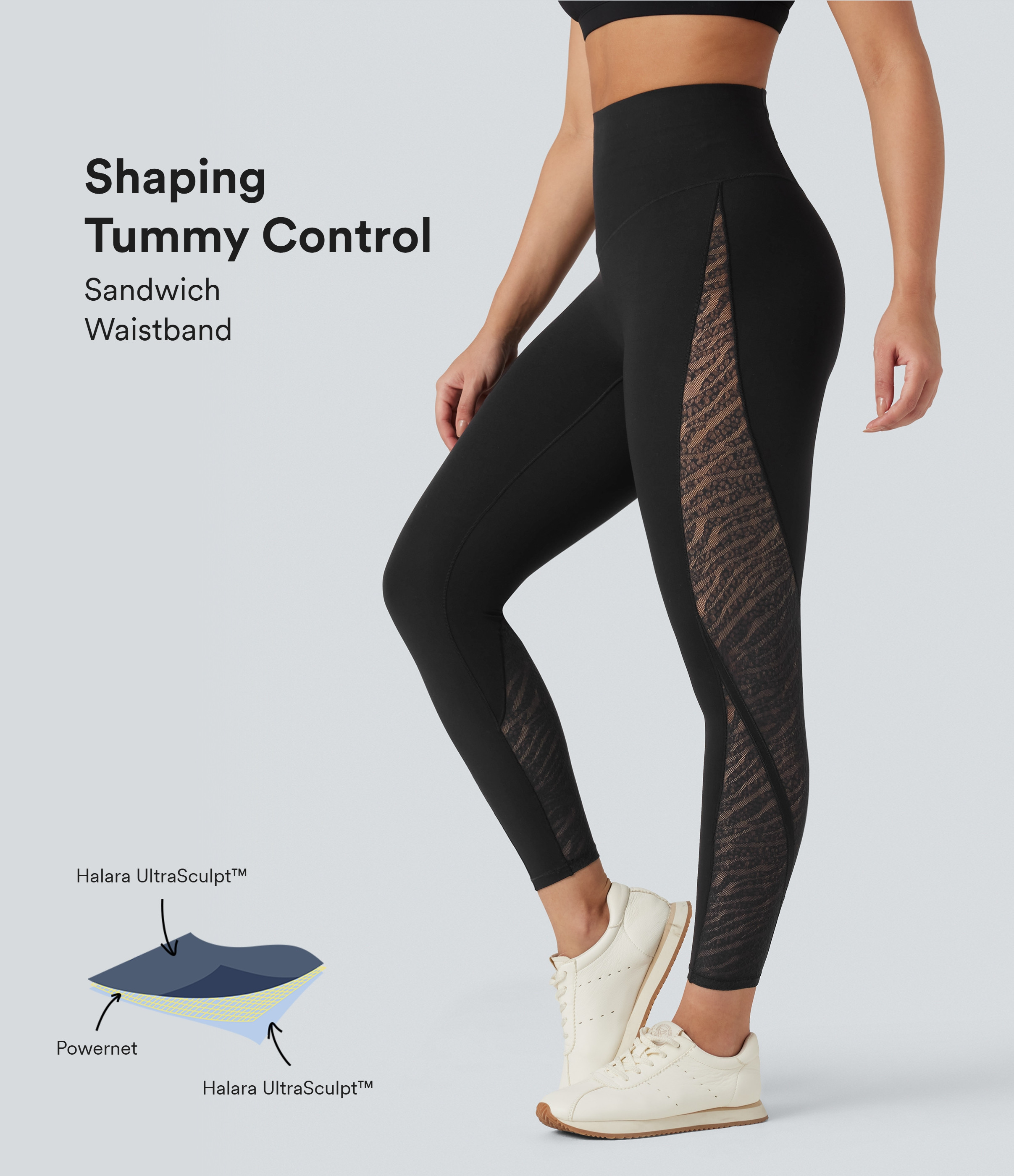 Halara Halara UltraSculpt™ SoCinched High Waisted Tummy Control Contrast Lace Yoga Leggings with Pocket - Black - XL(7/8) gym leggings | HALARA