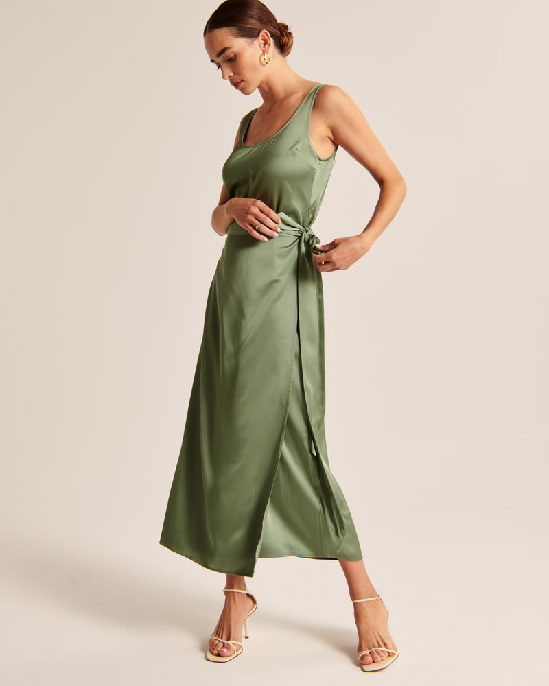Belted Satin Slip Midi Dress | Abercrombie & Fitch (US)