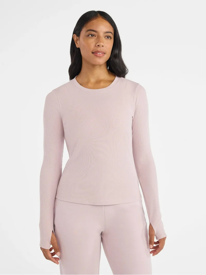 Avia Women's and Women's Plus Rib Seamed Long Sleeve Tee, Sizes XS-4X - Walmart.com | Walmart (US)