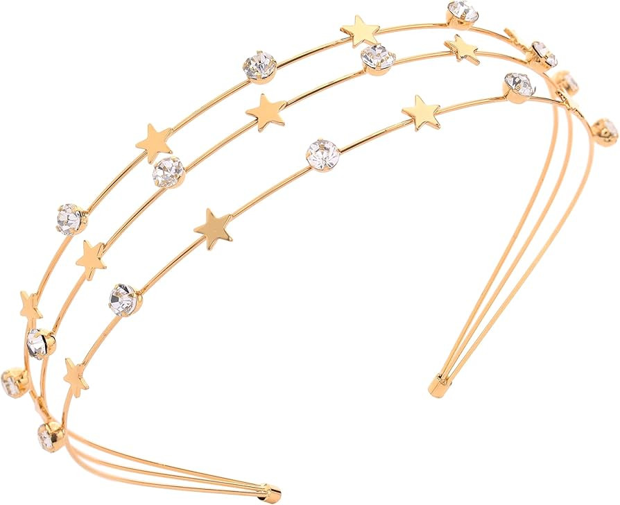 Campsis Gold Star Headbands Diamond Rhinestone Layered Headband Elastic Sparkly Headpieces Prom P... | Amazon (US)