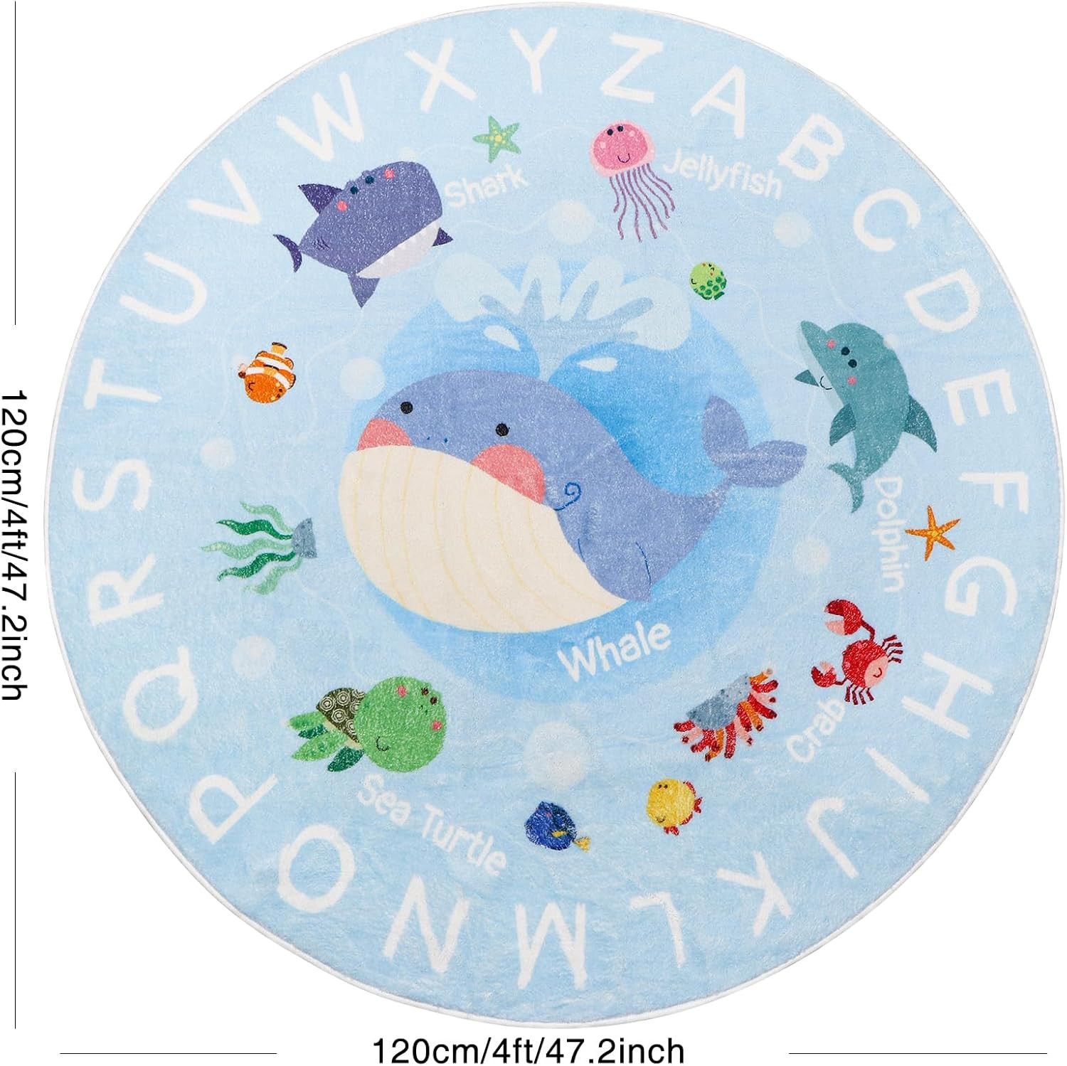Soft Round ABC Rug for Kids Room,4 ft Washable Circle Nursery Rug,Non-Slip Whale Alphabet Baby Ki... | Amazon (US)