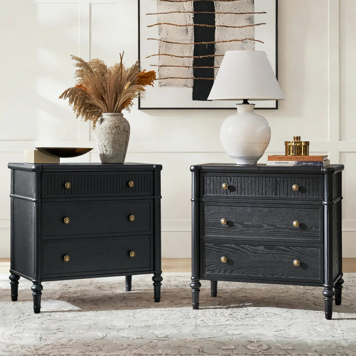 Kaybri 28" W 3-Drawer Nightstand with Power Outlets  (Set of 2) | Wayfair North America
