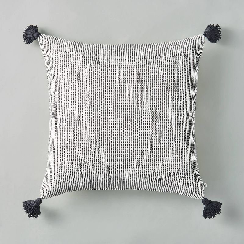 24" x 24" Woven Slub Stripe Throw Pillow with Tassels Gray/White - Hearth & Hand™ with Magnolia | Target