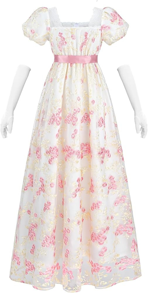 NSPSTT Golden Regency Dresses for Women 1800s Vintage Dress Victorian Ball Gown with Gloves | Amazon (US)