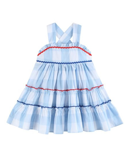 Lil Cactus Blue Gingham Tiered Crisscross-Back Sleeveless Dress - Toddler & Girls | Zulily