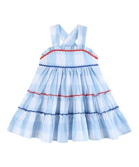 Lil Cactus Blue Gingham Tiered Crisscross-Back Sleeveless Dress - Toddler & Girls | Zulily