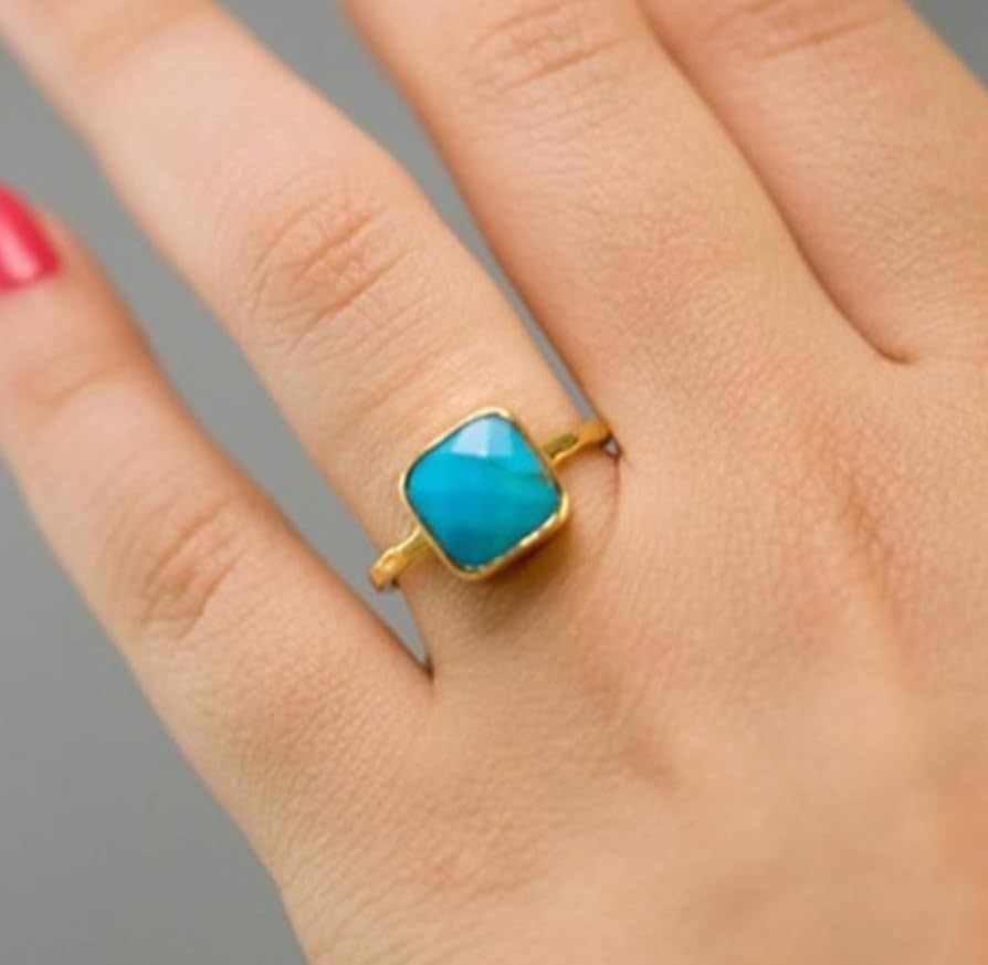 Goldenchen Fashion Jewelry Women 18K Gold Filled Huge Turquoise Wedding Ring (8) | Amazon (US)