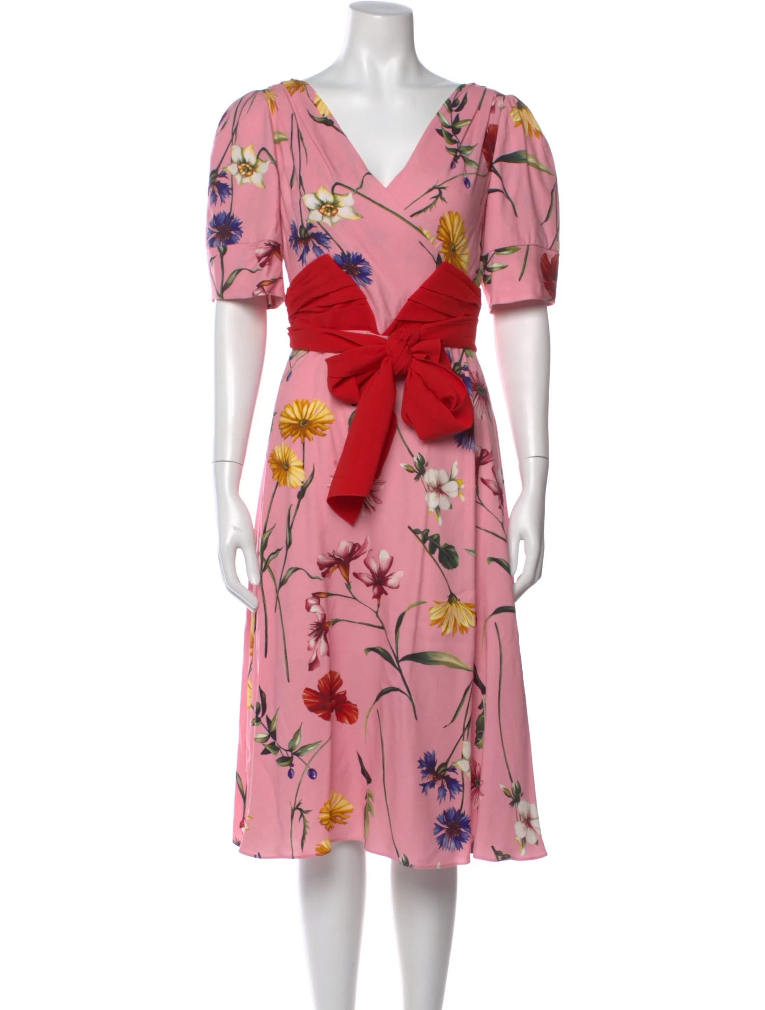 Oscar de la Renta Floral Print Knee-Length Dress - Pink Dresses, Clothing - OSC274233 | The RealR... | The RealReal