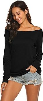 Women's Long Sleeve/Short Sleeve Boat Neck Off Shoulder Blouse Tops | Amazon (US)