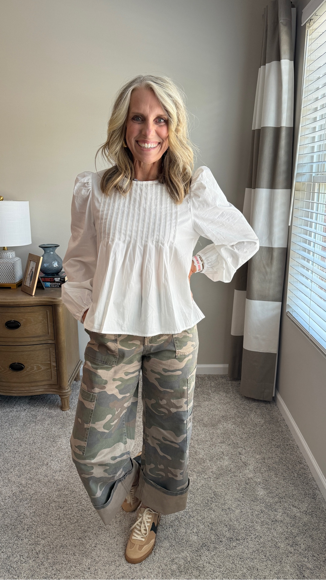 Camo for a little wage and pleats for a little sass. Wearing small/4 

#LTKOver40 #LTKFindsUnder100 #LTKStyleTip