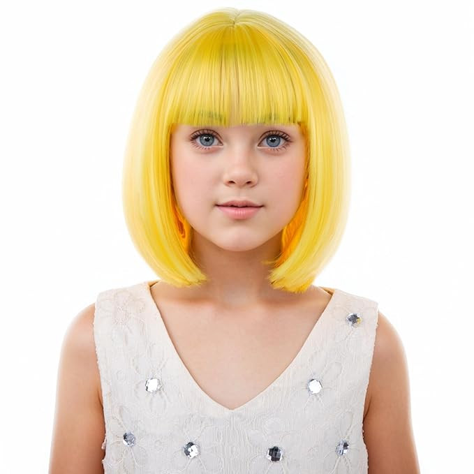 Kids Yellow Wig Child Yellow Bob Wig for Girls Colored Wigs Cosplay Party Synthetic Rose Net Dail... | Amazon (US)