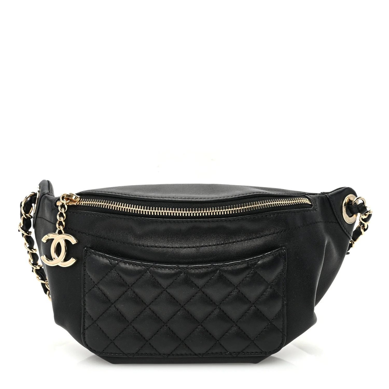 Crumpled Glazed Lambskin Quilted Waist Bag Fanny Pack Black | FASHIONPHILE (US)