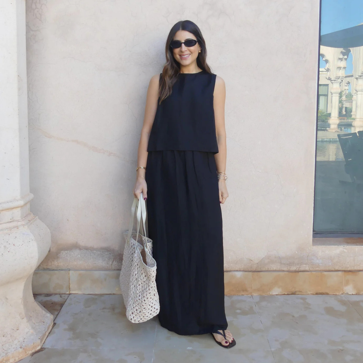 LINEN BLEND ELASTICATED WAIST MAXI SKIRT - BLACK | WAT The Brand