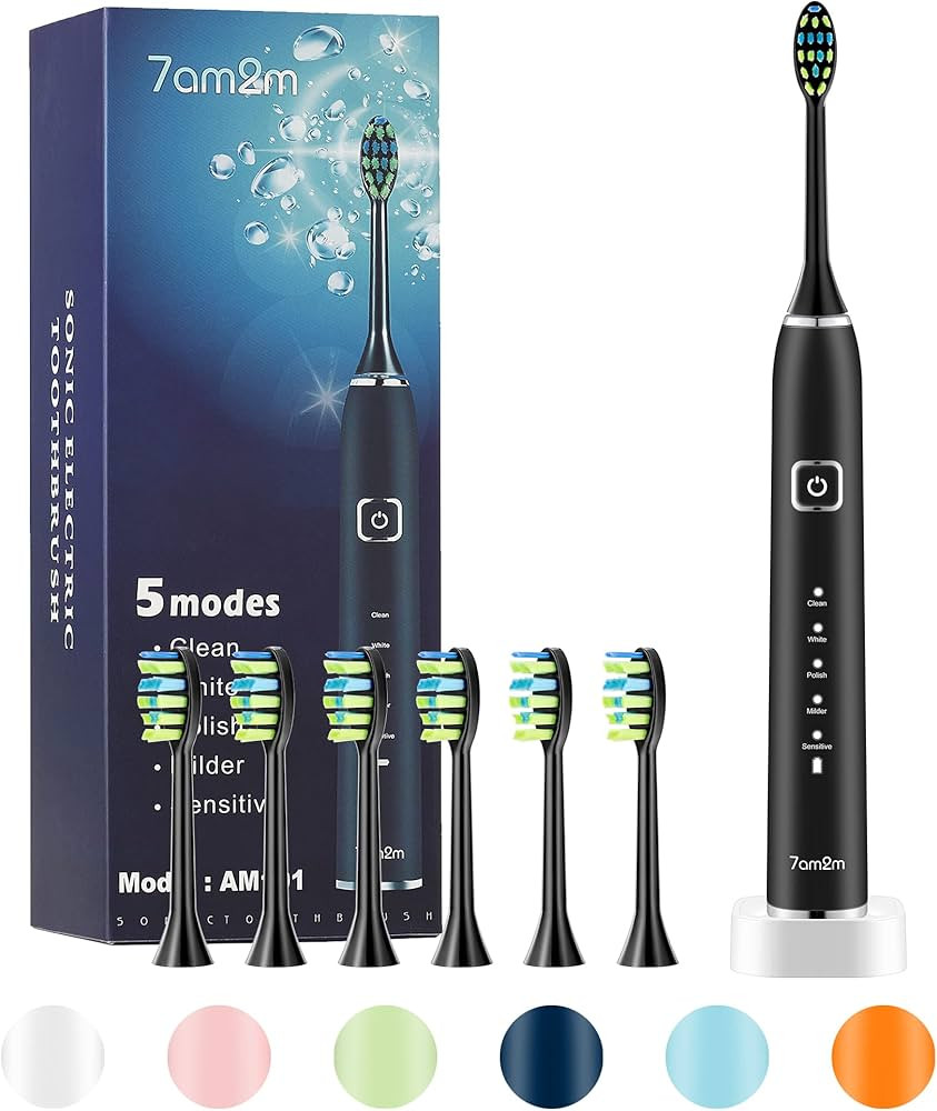 7AM2M Sonic Electric Toothbrush with 6 Brush Heads for Adults and Kids, One Charge for 90 Days, W... | Amazon (US)