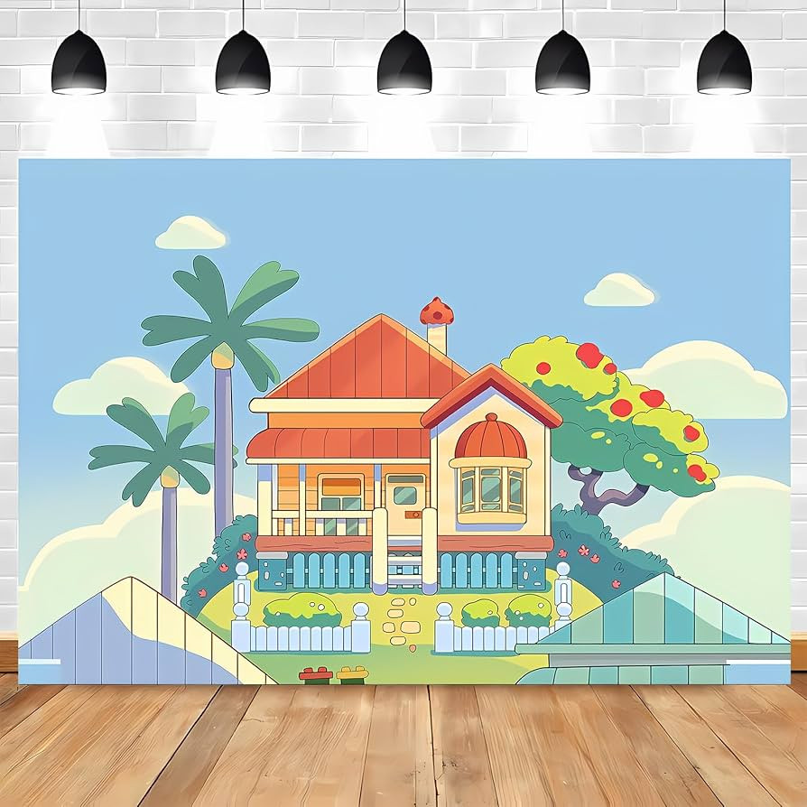 Blue Dog Theme Backdrop Blue Dog Birthday Party Background Cartoon Sky Building Photography Backg... | Amazon (US)