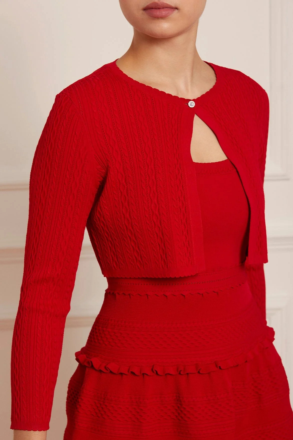Needle & Thread Textured Knit Crop Cardigan Red US 12 | Needle & Thread US