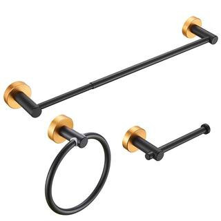 3-Piece Wall Mounted Hand Towel Holder in Black and Gold, 16-27 in. Adjustable Aluminum Bathroom Accessories Set | The Home Depot