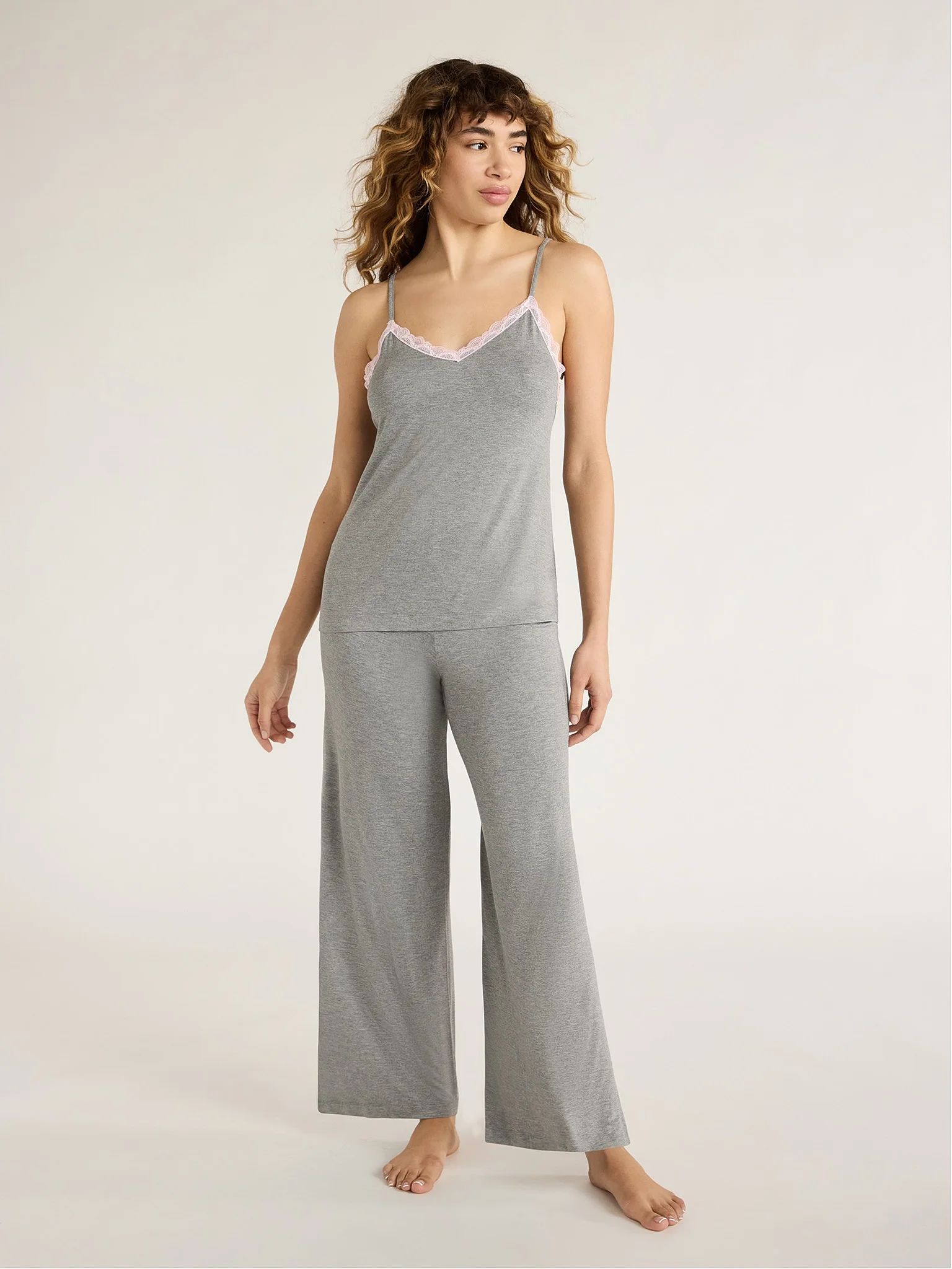 Joyspun Women's Lace Trim Cami and Side Slit Pants Pajama Set, 2-Piece, Sizes S to 3X | Walmart (US)