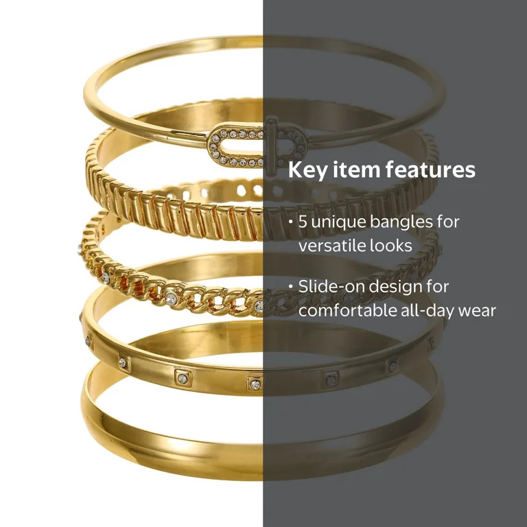Time and Tru Goldtone Bangle Bracelet Set, 5 Bracelets | Walmart (US)