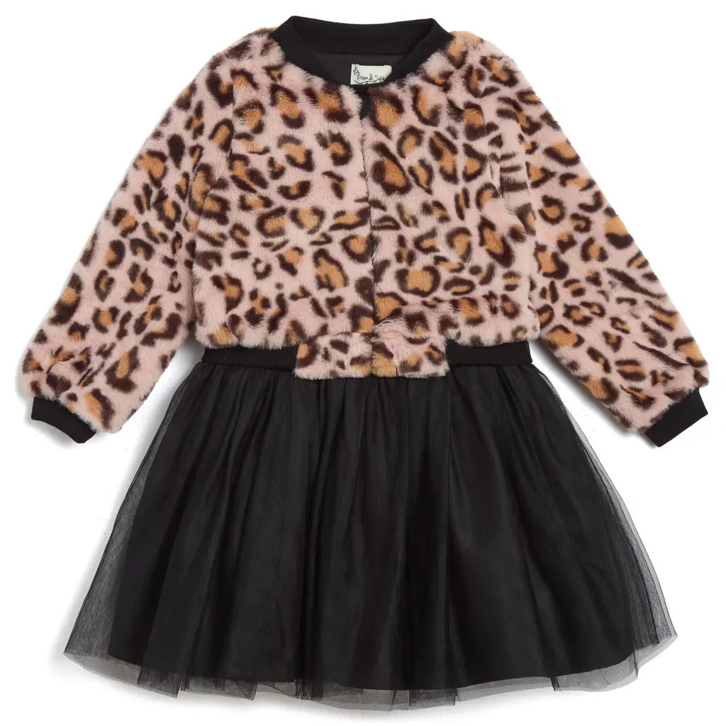 Pippa & Julie Kids' Maya Party Dress & Leopard Print Bomber Jacket Set in Pink/Black at Nordstrom, Size 4 | Nordstrom