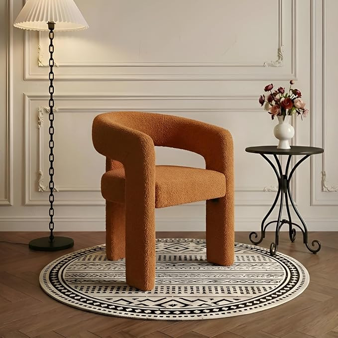 Modern Sherpa Barrel Dining Chair Upholstered Faux Fur Dining Room Chair with Arm Comfy Accent Si... | Amazon (US)