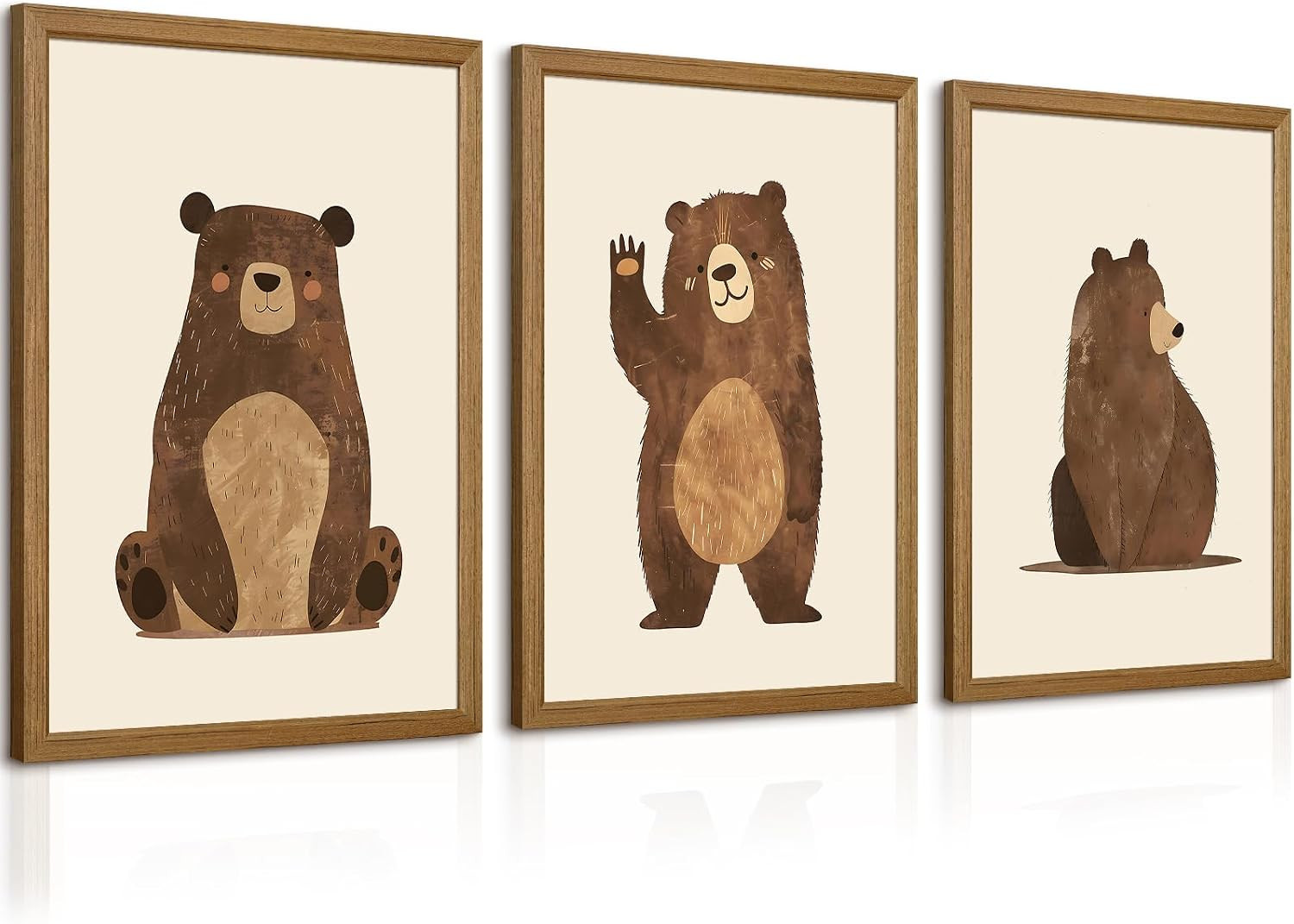 Nursery Wall Art Baby Canvas Pictures Bear Wall Decor Boys Room Prints Kids Poster Cute Animal Theme Pictures Woodland Bear Painting Neutral Children Artwork for Bedroom 12x16 Inch Framed Set of 3 | Amazon (US)