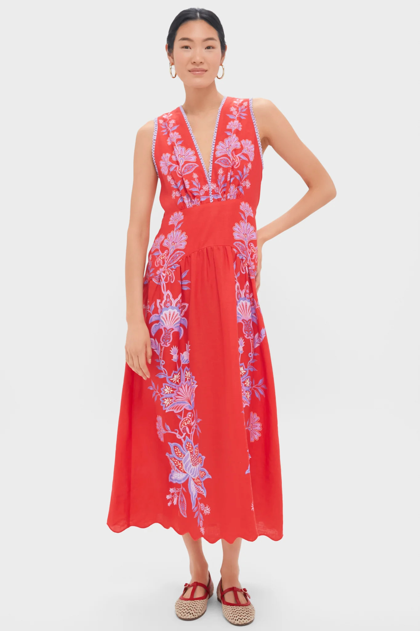 Porcelain Garden Red Midi Dress | Tuckernuck (US)