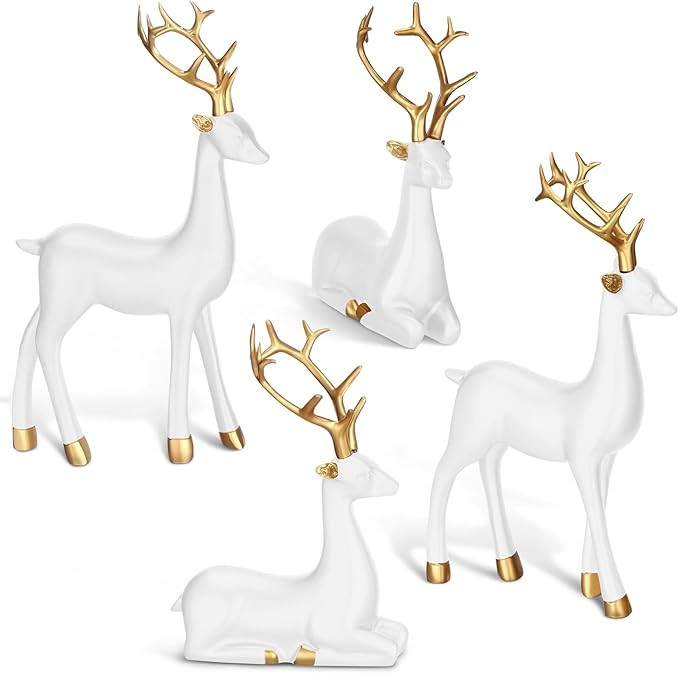 Thyle 4 Pcs Christmas Reindeer Decor Small Resin Standing Sitting Deer Figurine Mini Reindeer Chr... | Amazon (US)